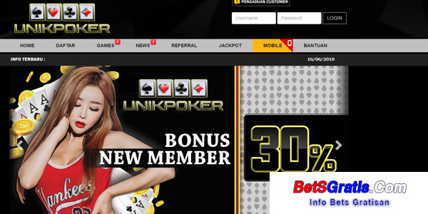 UnikPoker - Bonus new member 30