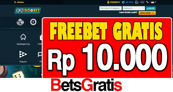 QQIndoBet Freebet Gratis Rp 10.000 Tanpa Deposit