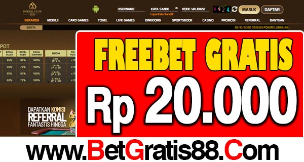 PokerClub88 Freebet Gratis Rp 20.000 Tanpa Deposit