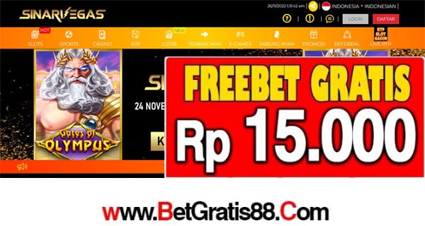 SINARVEGAS Freebet Gratis Rp 15.000 Tanpa Deposit